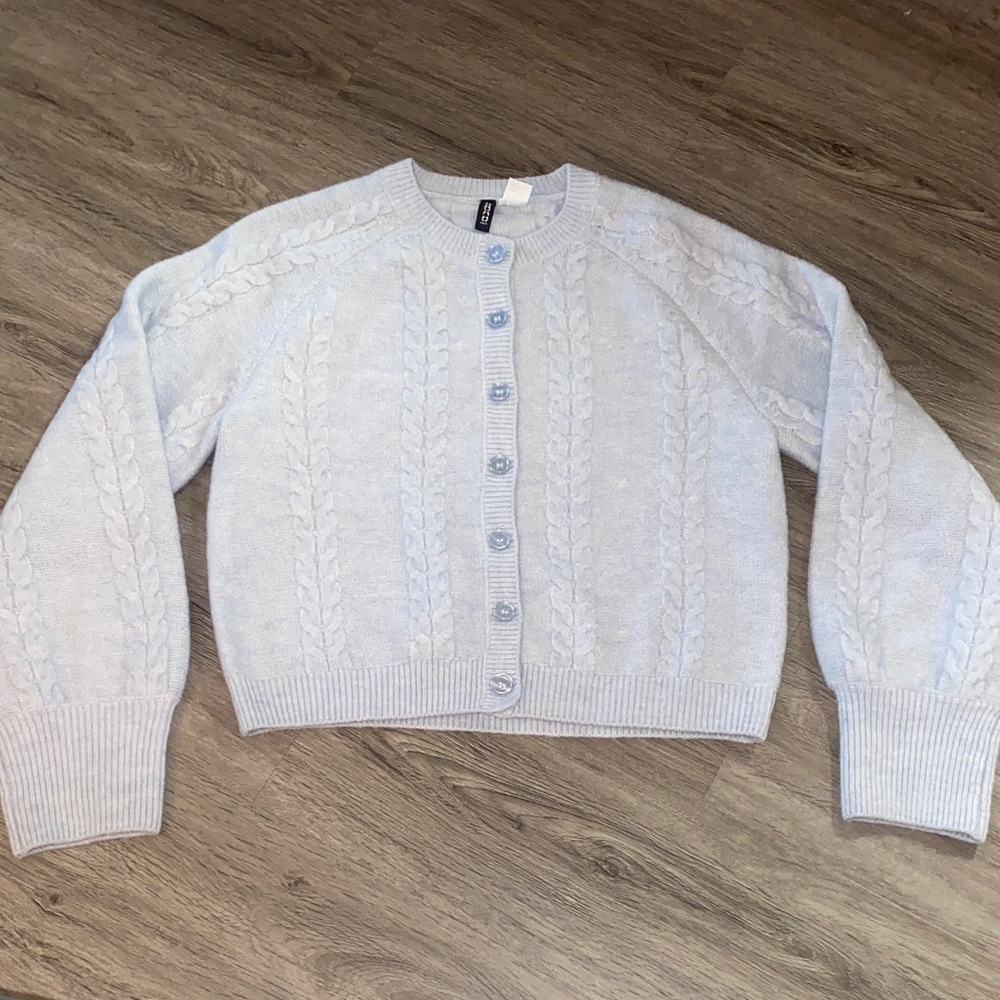 H&M Light Blue Cable Knit Button-Up Cardigan